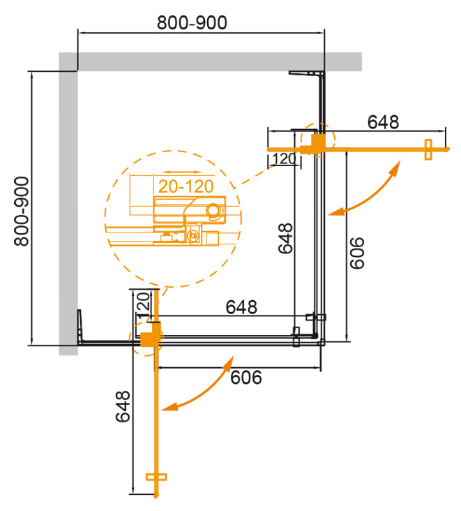 Cezares Slider душевой уголок 80/90х80/90 см SLIDER-A-2-80/90-C-BORO