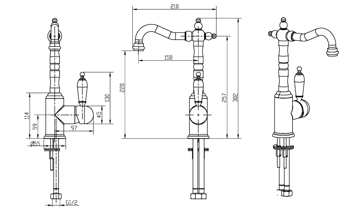 Смеситель для раковины высокий Boheme Tradizionale Oro Золото 282