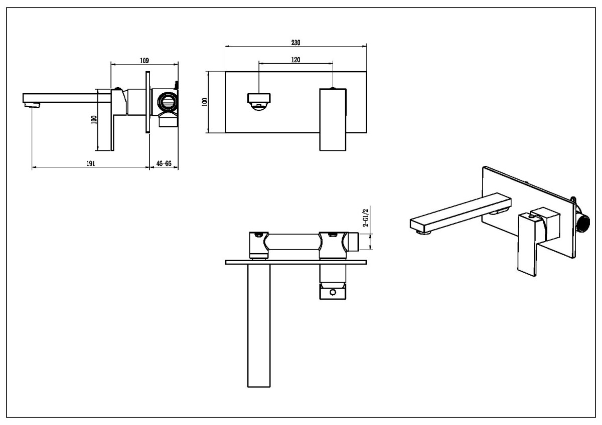 Смеситель для раковины из стены Boheme Qubic Shine Gold 475-G
