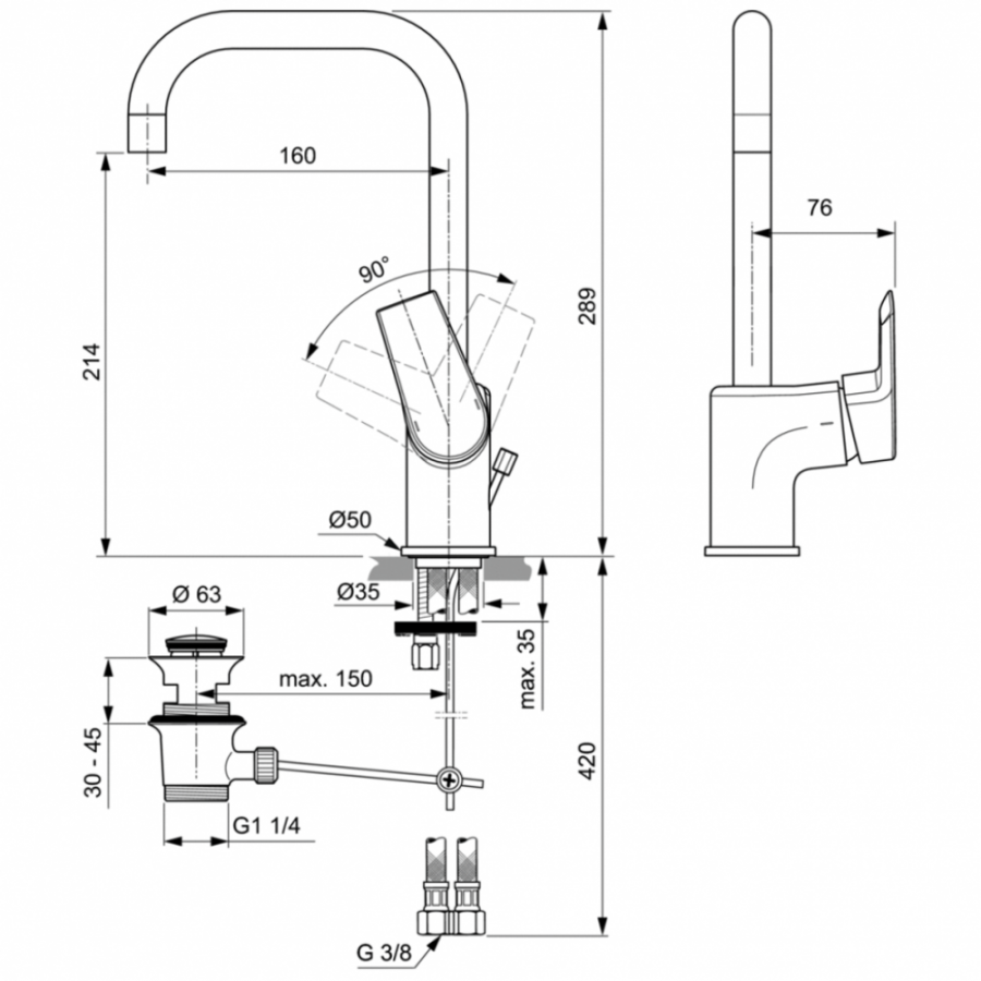 Ideal Standard Tesi смеситель для раковины A6571AA