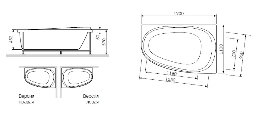 Am.Pm Like W80A-170R110W-R каркас для ванны правый 170х110 см