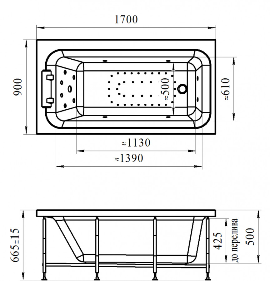 Radomir Хельга 2 Комфорт White 170x90 см ванна акриловая прямоугольная c гидромассажем белая