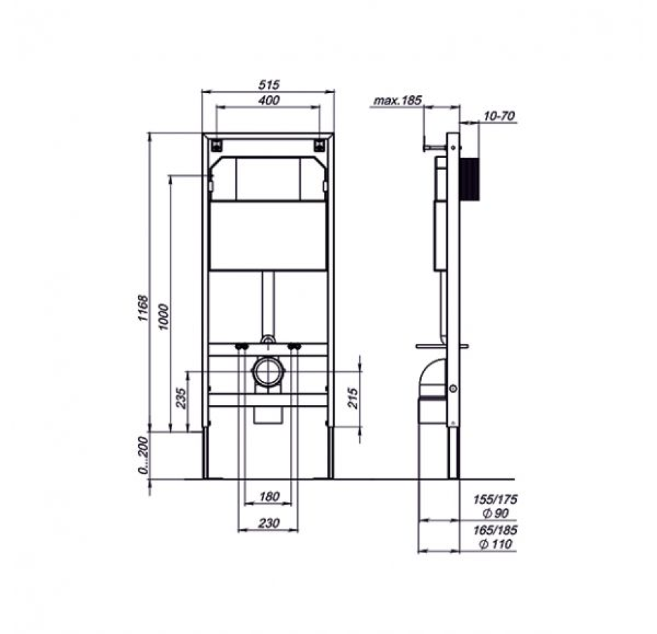 Azario Teramo AZ -053E-R-MB унитаз подвесной + инсталляция Sole с кнопкой хром