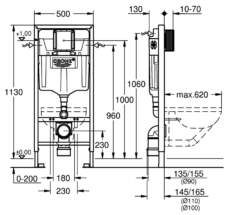 Комплект инсталляции Grohe Rapid SL 38772001 + подвесной унитаз Azario Grado AZ-0046-UQ3
