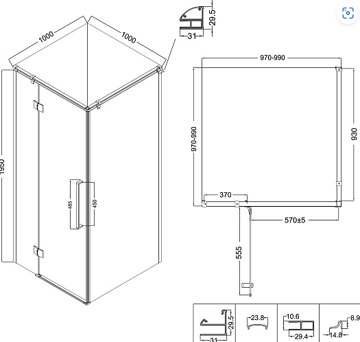 Душевой угол 100x100 Niagara Nova NG 6832-34BLACK
