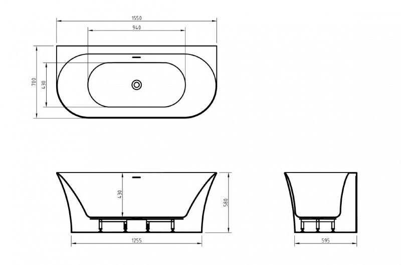 BelBagno BB711-1550-700 Акриловая ванна пристенная, полукруглая матовая