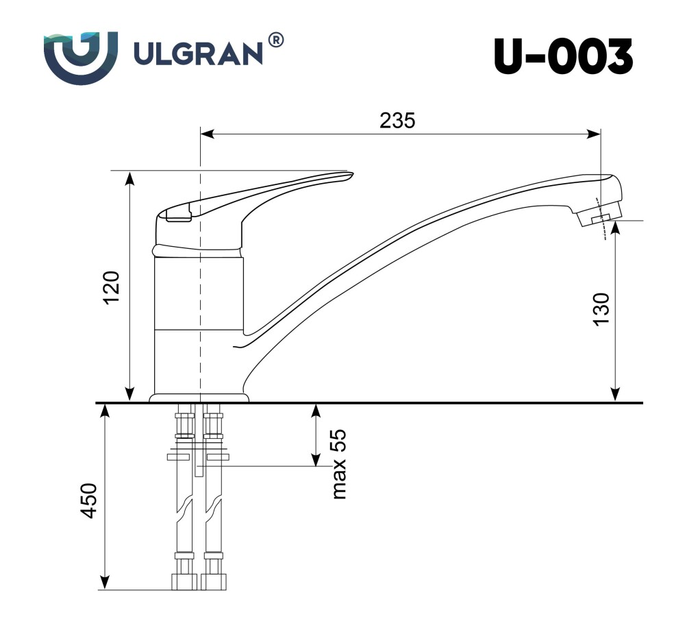 Смеситель для кухни Ulgran U-003-310 серый