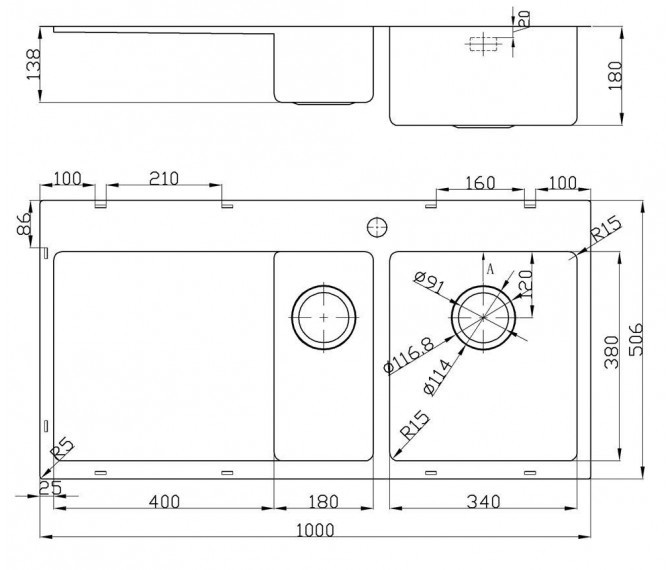 Oulin OL-FTR102R кухонная мойка cатиновая 100x50.6 см