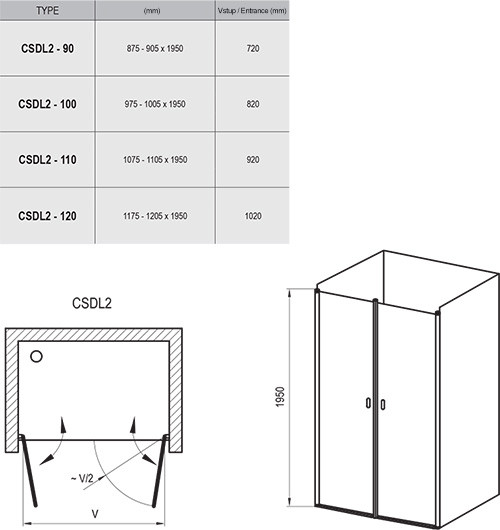 Ravak Chrome CSDL2-90 Душевые двери 90*195 AT 0QV7CC0LZ1