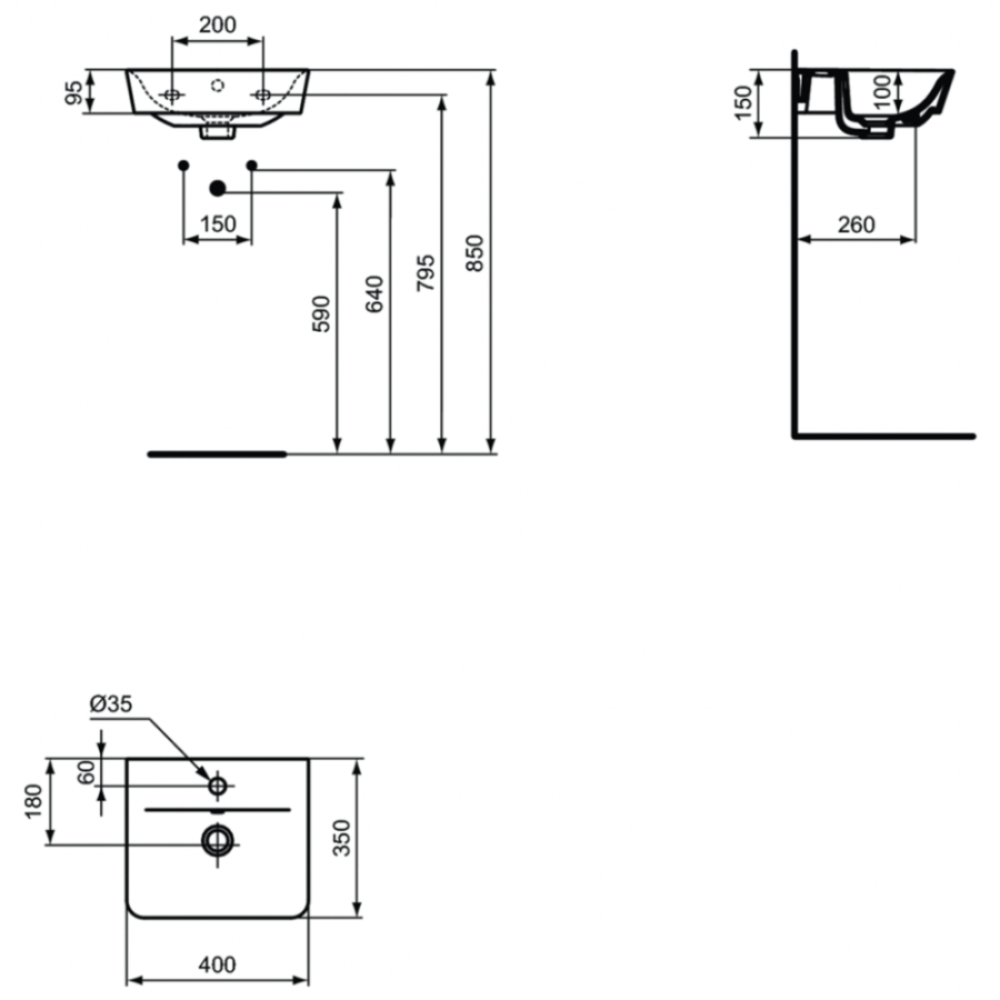 Ideal Standard Connect Air угловая раковина 40х35 см E0307V3