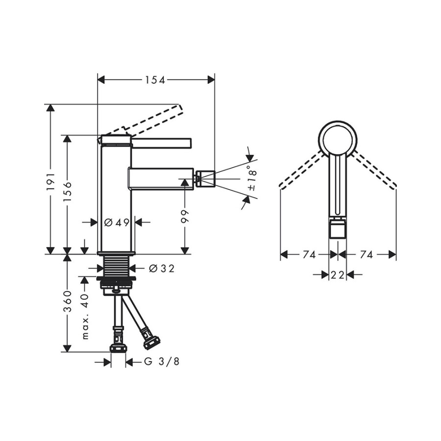 Hansgrohe Finoris Смеситель для биде со сливным клапаном Push-Open хром 76200000