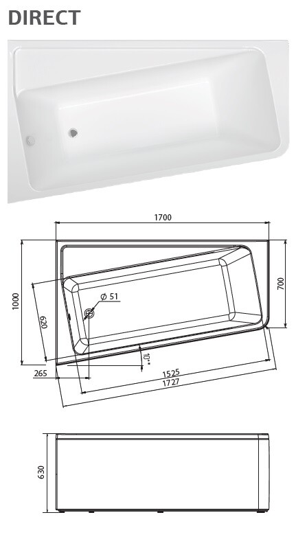 Marka One Direct 170 R ванна правосторонняя, асимметричная 01дир1710п