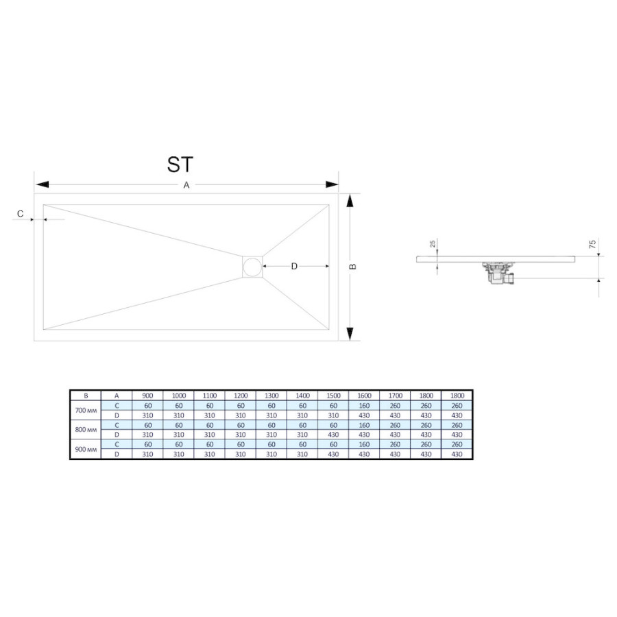 RGW Stone Tray 14152817-01 ST-W 80*170*2,5/3 душевой поддон из искусственного камня