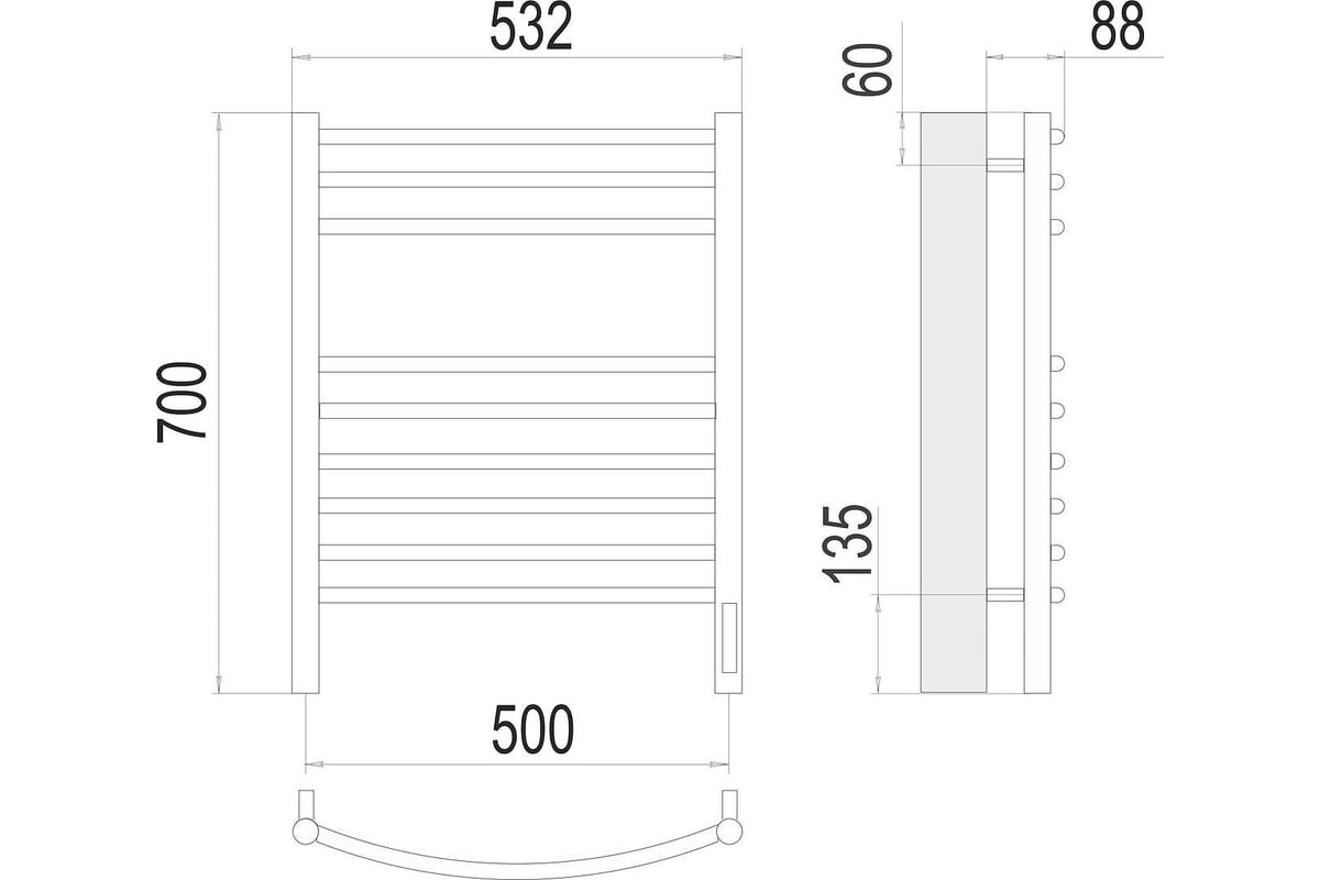Полотенцесушитель электрический Terminus Классик Люкс Sensor Quick Touch 500/700 П9 4670078527356