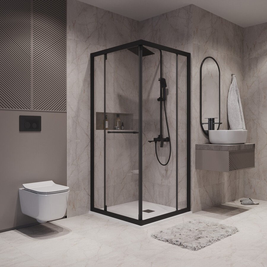 Душевое ограждение Niagara Nova NG-6835-34ВLACK (100х100х195) квадрат,черный матовый,двери раздвижные,стекло прозрачное,1 место