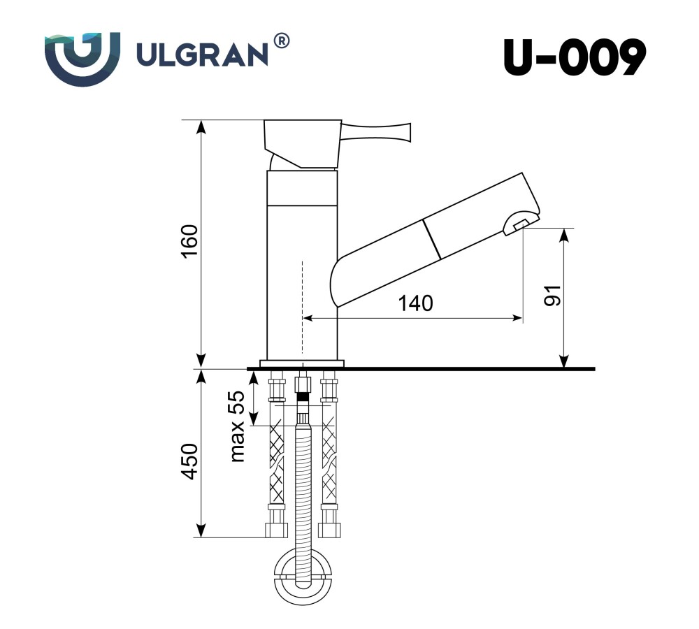 Смеситель для кухни Ulgran U-009-310 серый