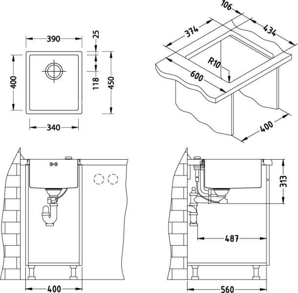 Мойка Alveus Quadrix 20 FS 1102603 нержавеющая сталь satin 39x45 см