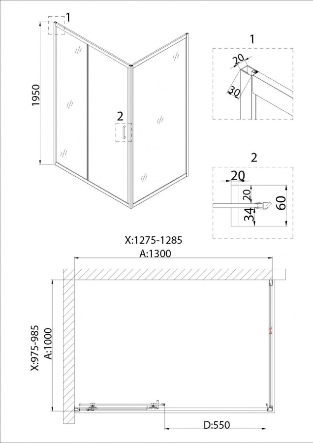 Душевой уголок 130x100 Niagara NG-82-13AB-A100B