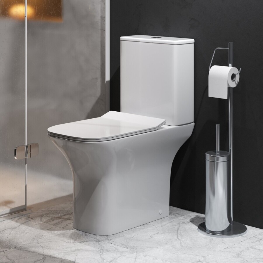 Унитаз напольный Grossman Classic GR-4464SQ-K26 (640х355х795) безободковый,белый с тонкой крышкой,микролифт,смыв торнадо,2 места