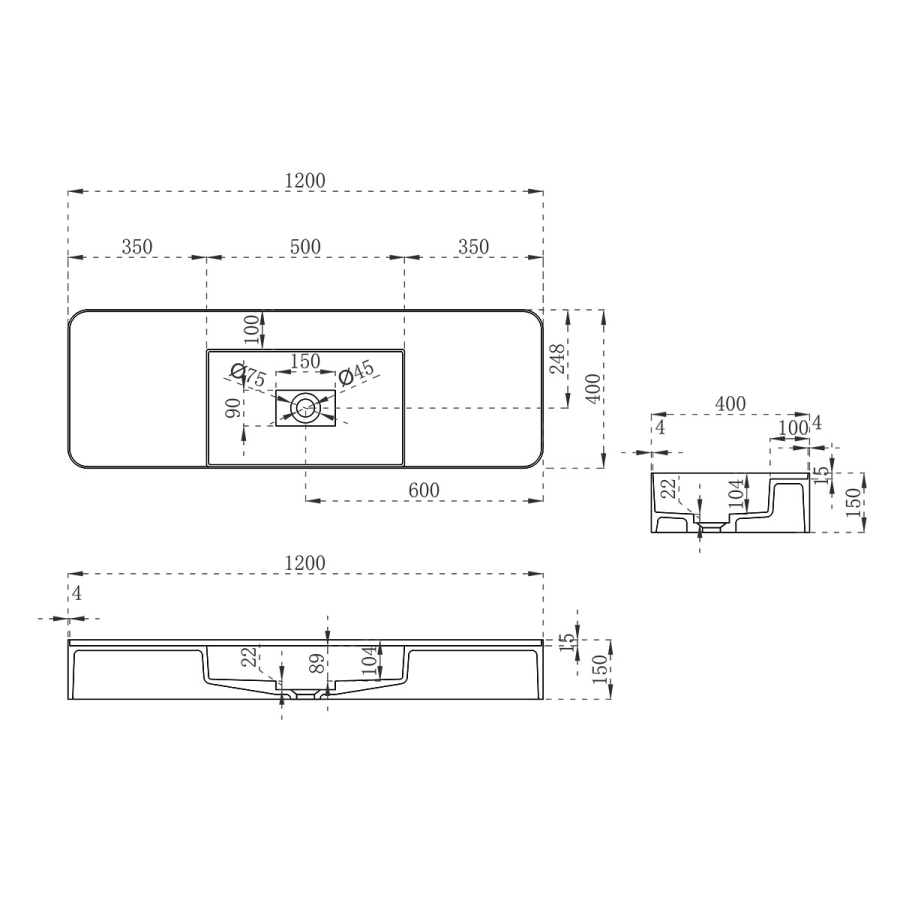 Vincea Solid Surface раковина 120х40 см подвесная VWB-6S312MW