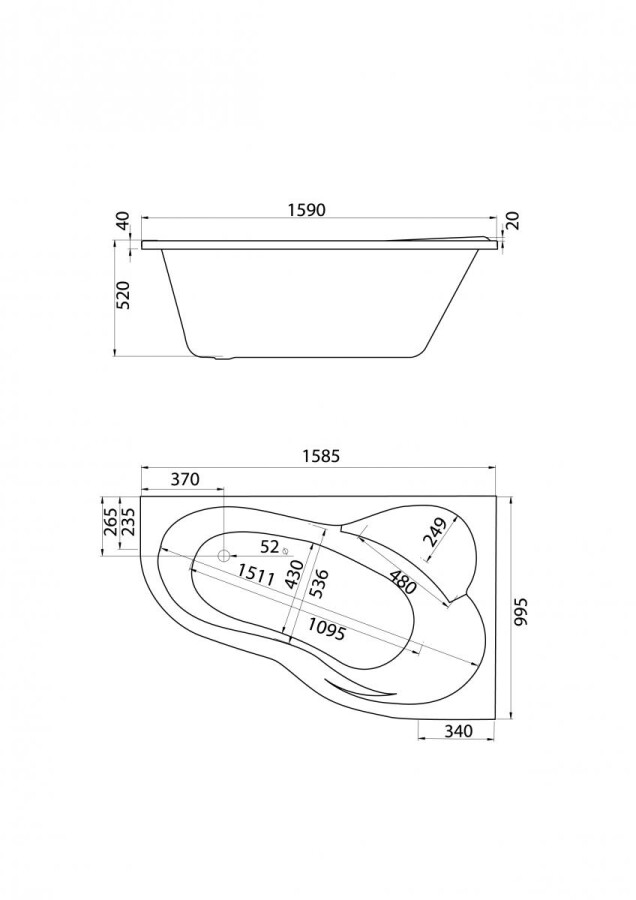 Santek Ибица XL 160*100 R ванна акриловая асимметричная 1.WH11.2.037