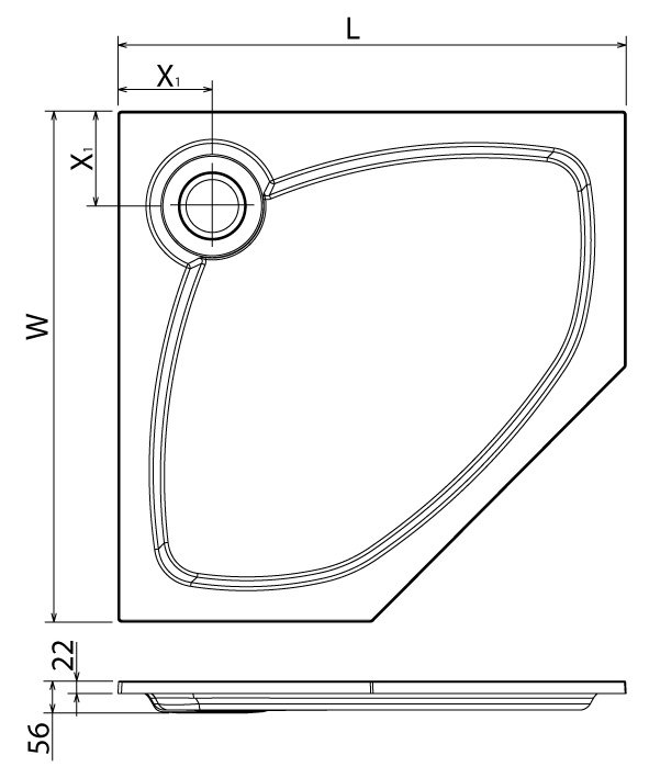 Cezares Tray встраиваемый поддон из иск. мрамора 90х90 TRAY-S-P-90-56-W