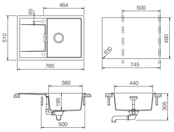 Schock Eton 50D 700608 кухонная мойка поларис 76.5x51 см
