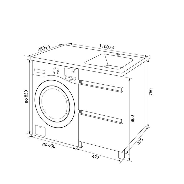 Iddis Optima Home тумба 110 см с раковиной правая для стиральной машины OPH11RBi95K