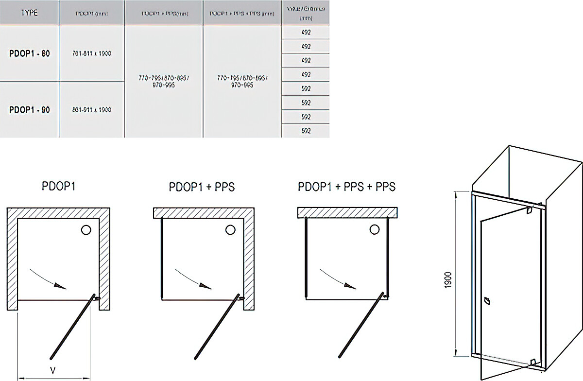 Ravak Pivot Душевая дверь распашная PDOP1-90 блестящий+транспарент 03G70C00Z1