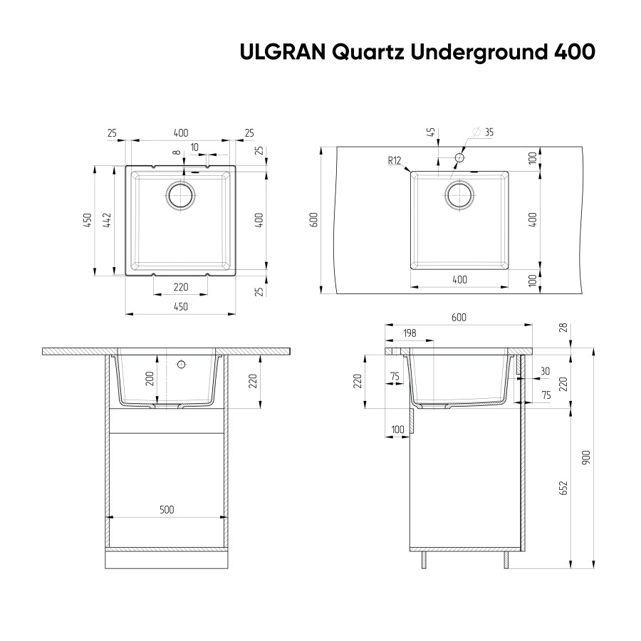 Мойка кухонная Ulgran Quartz Underground десерт Under 400-03