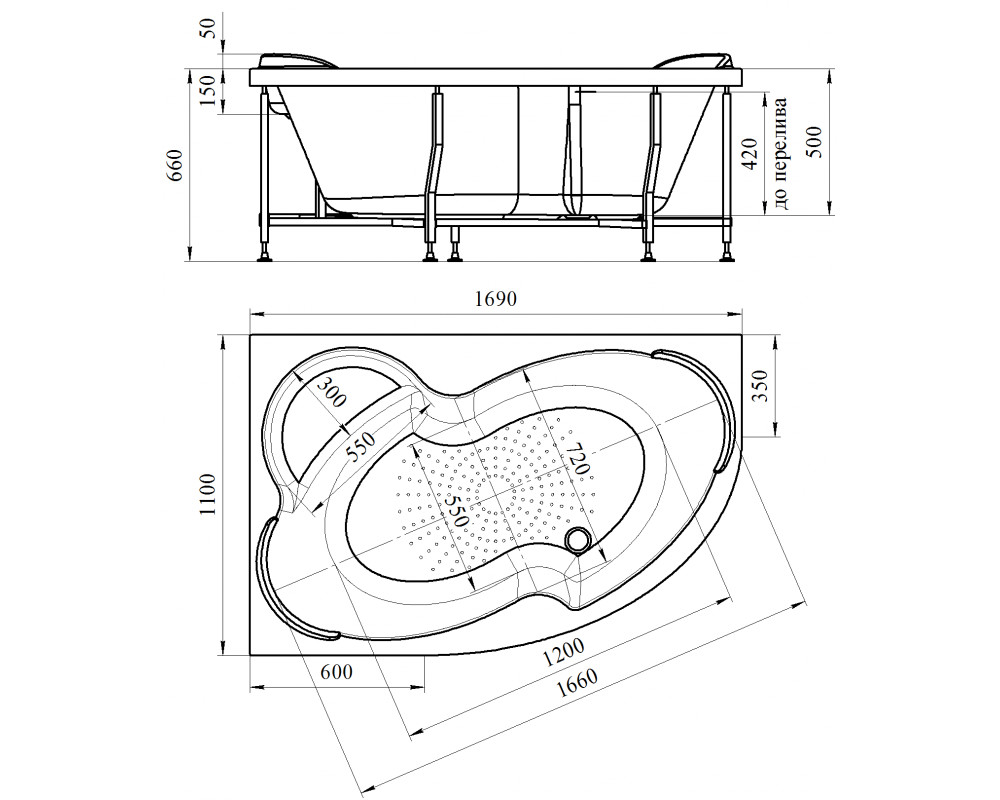 Wachter Ирма 169x110 см ванна акриловая асимметричная с гидромассажем и фронтальной панелью хром правая