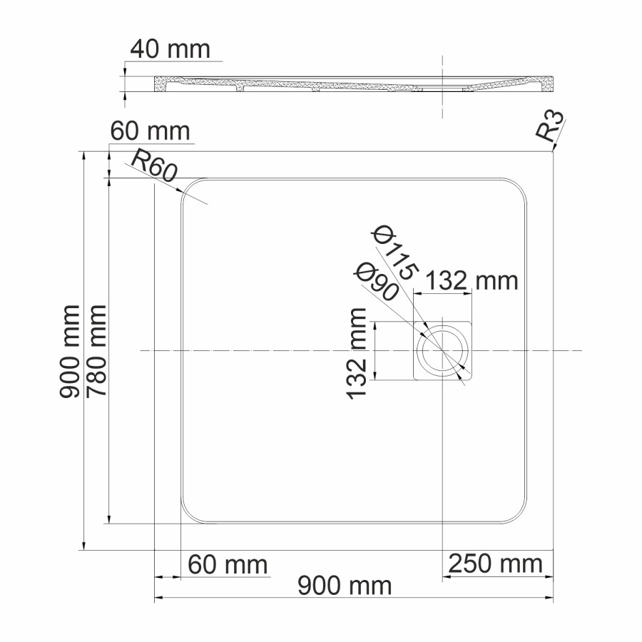 WasserKRAFT Rhin 44T03 душевой поддон из искусственного камня 90*90*4