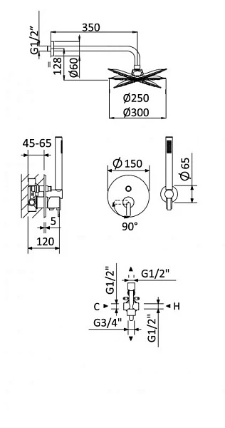 Cezares Leaf душевая система термостатическая сатин LEAF-DSIP-T-25-ST