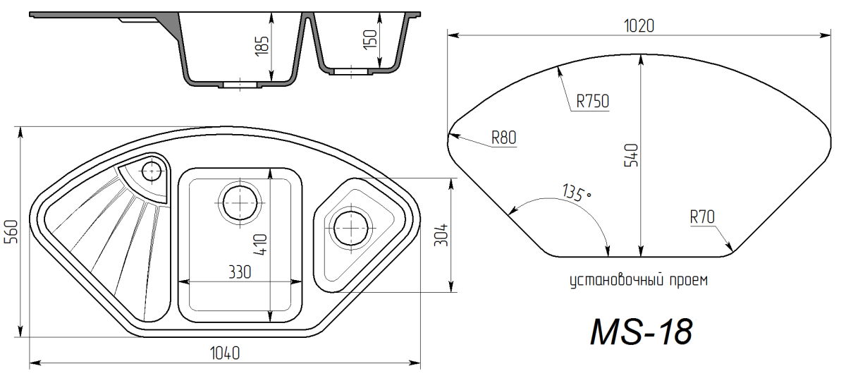 Maxstone MS 18 Мойка для кухни серый 104х56 см