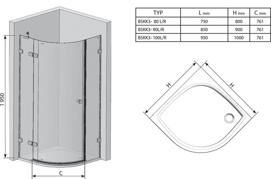 Ravak Brilliant BSKK3-90 душевое ограждение 90*90*195 L