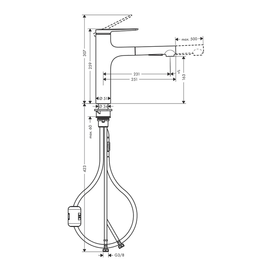 Hansgrohe Zesis M33 Кухонный смеситель 160 2jet с вытяжным душем сталь 74801800