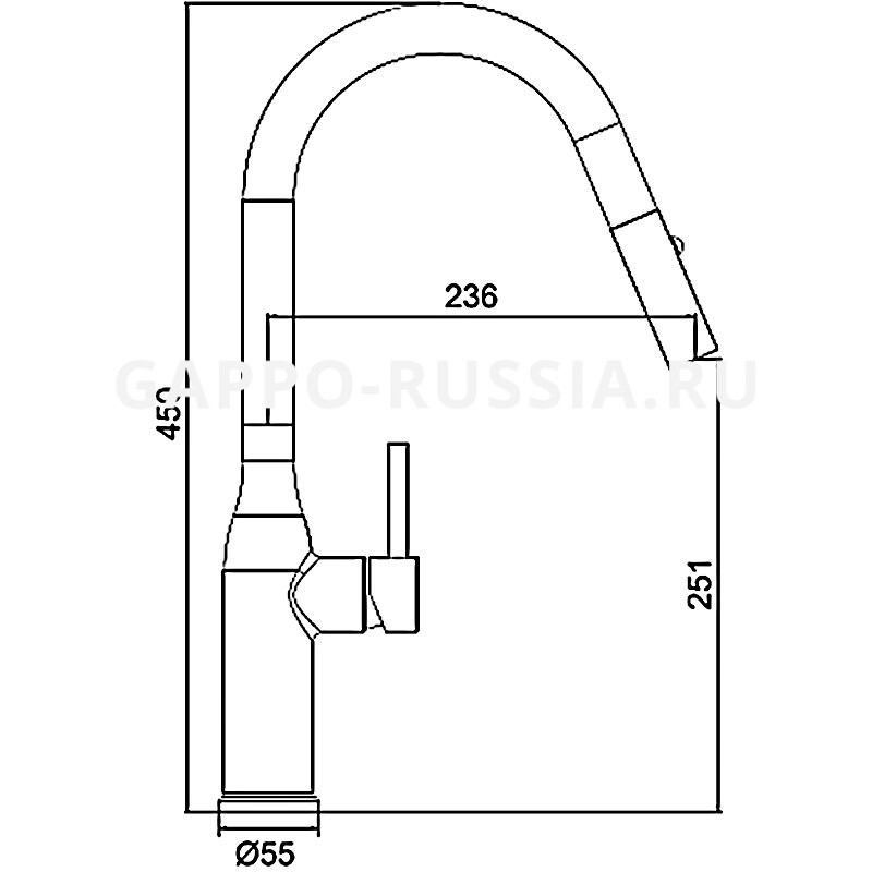 Смеситель для кухни с выдвижной лейкой gappo g4398 46