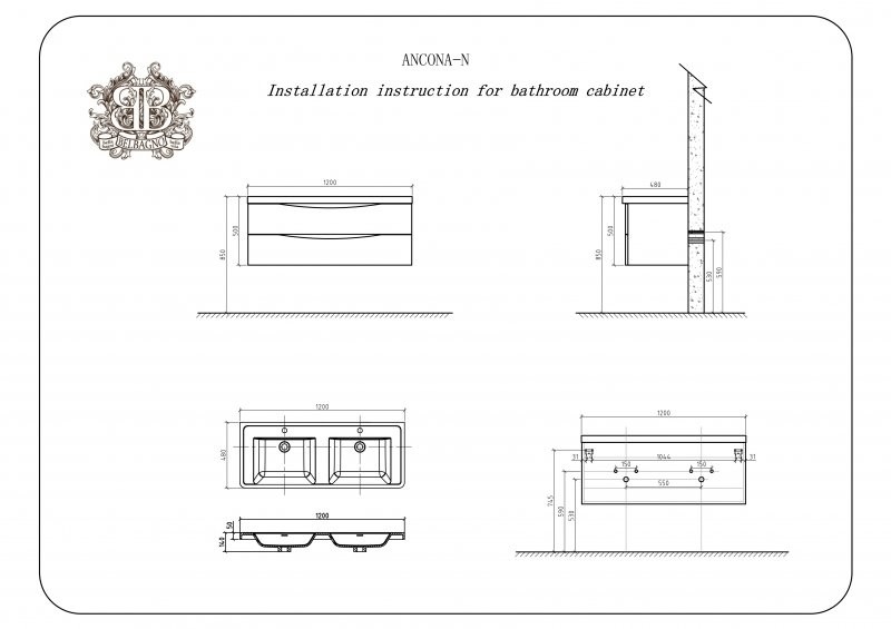 BelBagno ANCONA-N-1200-2C-SO-2 тумба под раковину EA-1200-2-LVBподвесная, 2 чаши
