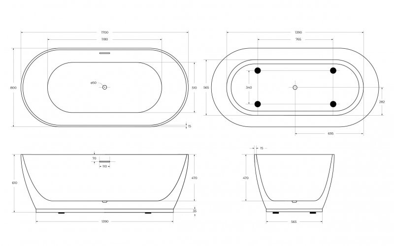 BelBagno BB413-1700-800-MATT Акриловая ванна отдельностоящая овальная матовая