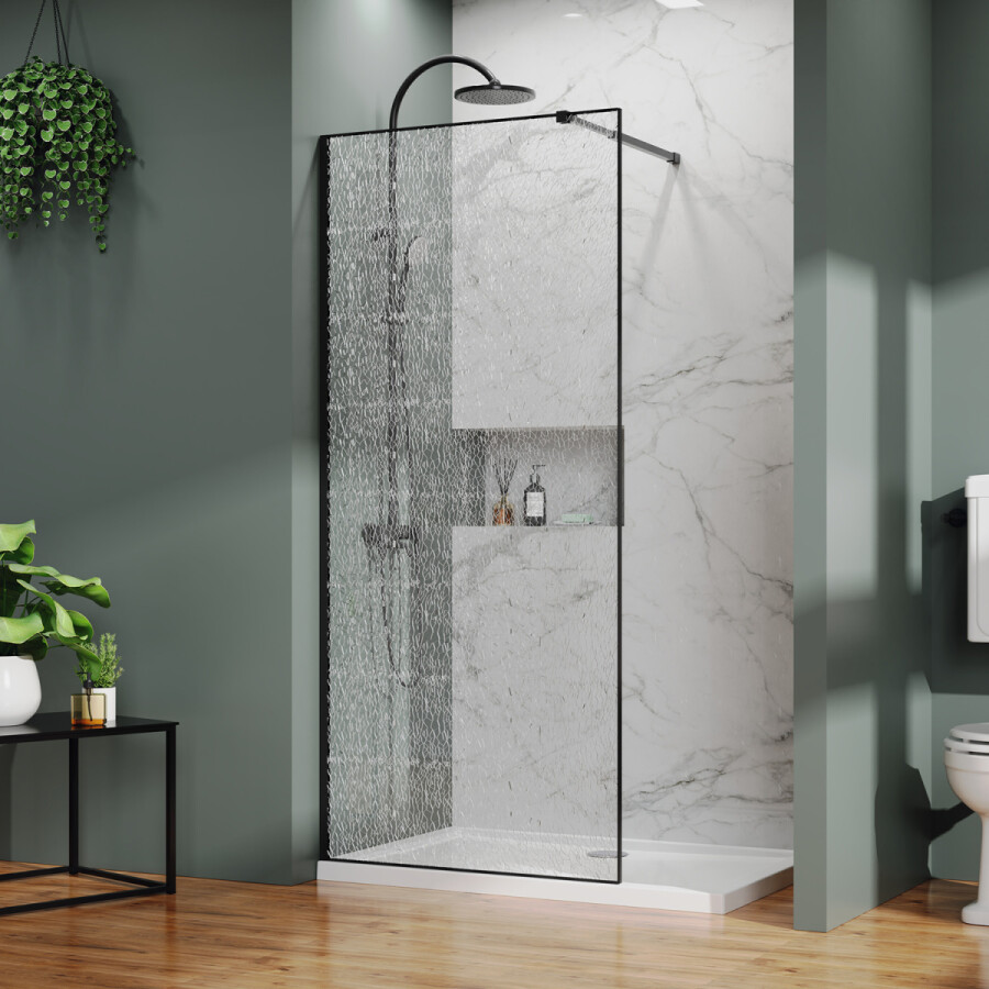 Душевая перегородка Azario Walk-in 900x2000 в рамке, "Битое стекло", толщина стекла 13 мм, профиль черный матовый AZ-275-90-MВ-CBR