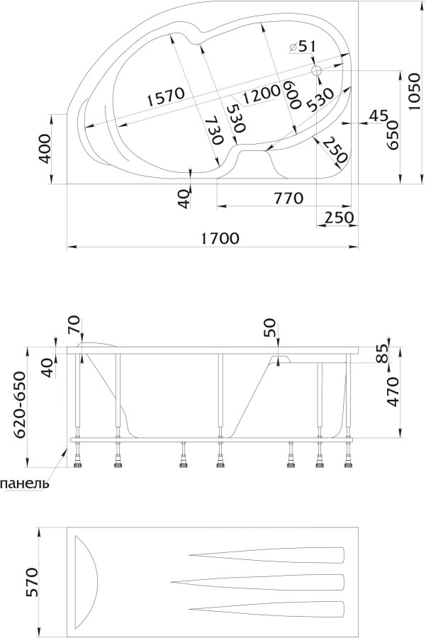 1 Marka Diana У41686 панель лицевая для ванны