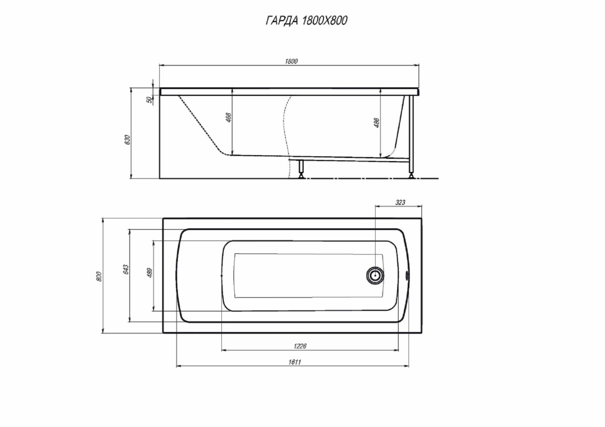 Alex Baitler GARDA 180*80 Ванна прямоугольная пустая
