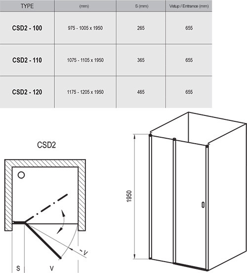 Ravak Chrome CSD2-110 Душевые двери 110*195 ST 0QVDCU00Z1