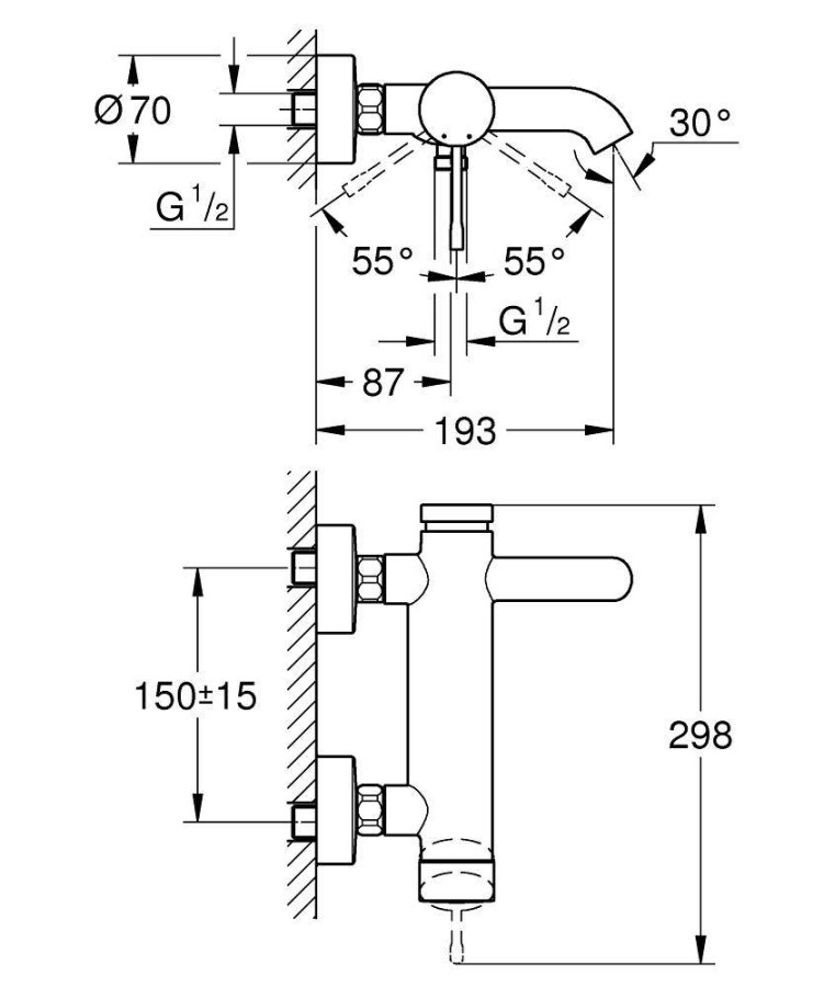 Grohe Essence+ 33624001 смеситель для ванны хром