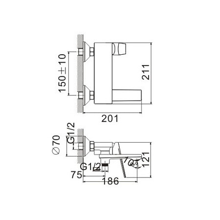 Смеситель BELZ B60533-7 для ванны, короткий излив, латунь, черный