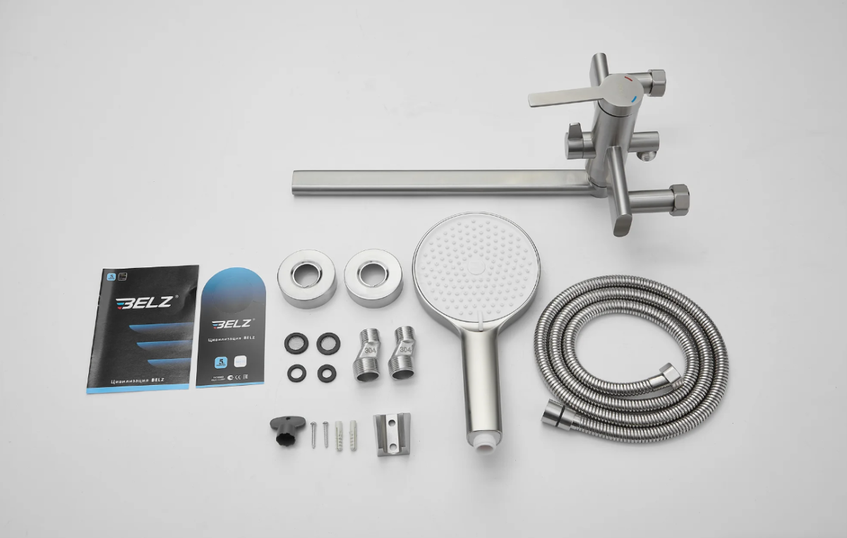 Смеситель с длинным изливом для ванны BELZ B813 B22813-1 сатин