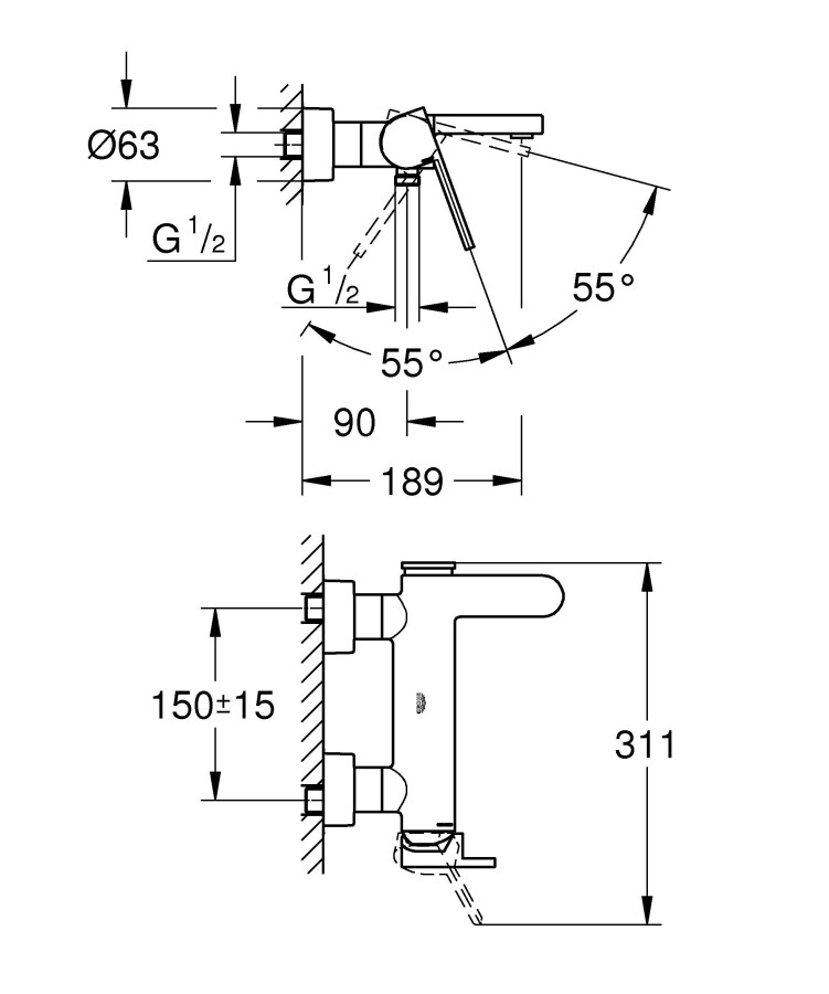 Grohe Plus 33553003 смеситель для ванны хром