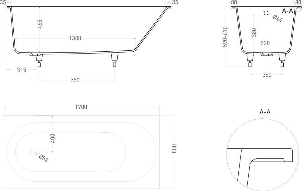 Salini Ornella S-Sense ванна прямоугольная 170х80 102314G