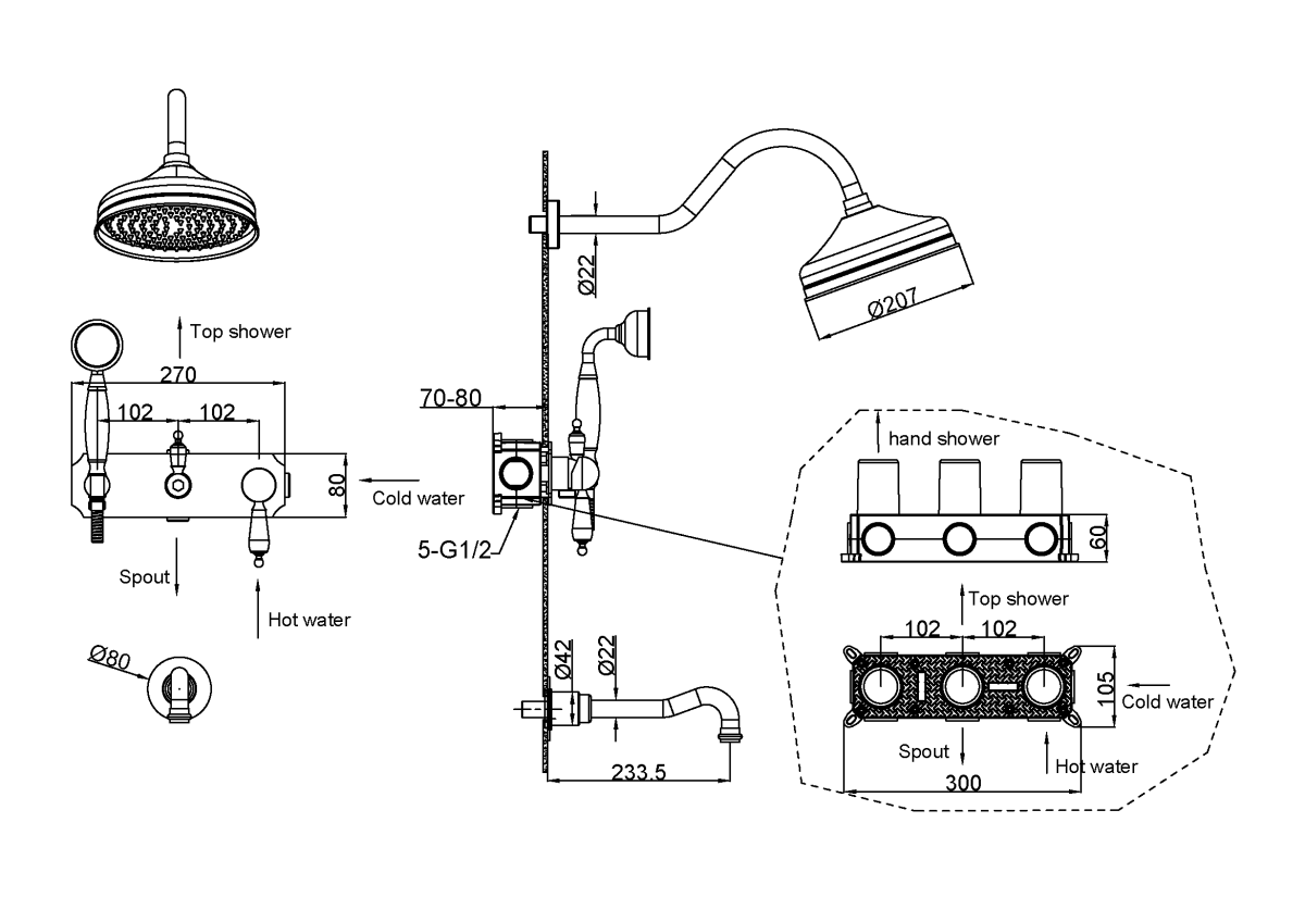 Душевая система с изливом Boheme Medici смесители Бронза с прозрачным Swarovski 308-SW