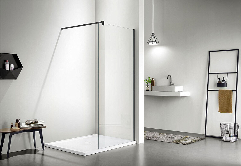 Душевая перегородка Azario Чикаго Walk-in 900x1950 прозрачное стекло 8 мм, цвет профиля черный AZ-NAR6310 900 Black
